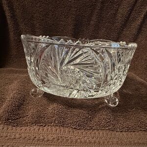 Crystal Clear-Brilliant Cut Crystal Oval Footed Candy Dish-Classic-Vintage-Glass